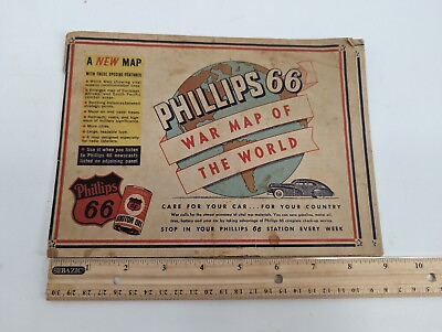 #ad WWIl Phillips 66 Gas amp; Oil Co War Map of the World Tie In to Radio Broadcasts