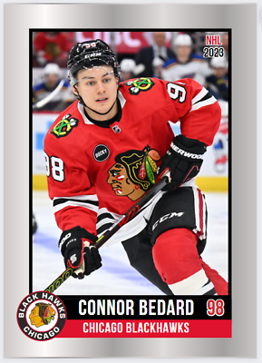 #ad 2023 Connor Bedard Future Star Rookie Card #98 Stainless NHL Chicago Blackhawks