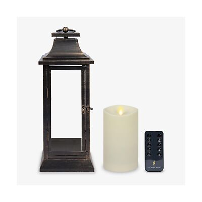 #ad Luminara Bronze 19quot; Heritage Lantern with Outdoor Flameless Candle 3.75quot; x 7...