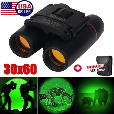 30x60 Day Night Vision Binoculars Goggles Hunting Folding Telescope Free Case