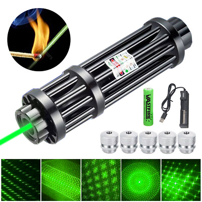 #ad 8000m Green Burning Laser Pointer High Power Visible Beam Light Torch 5x Caps