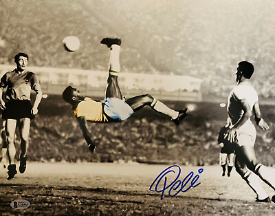 Pele Signed 11x14 Photo Spotlight Soccer Kick Autographed BAS Beckett COA
