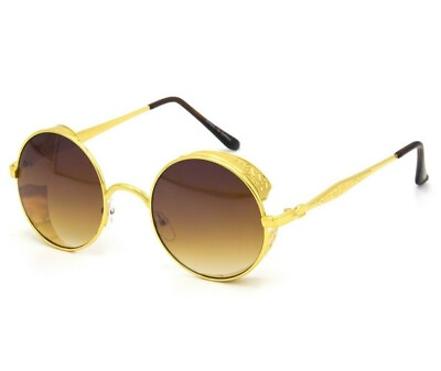 #ad Mens Womens Fashion Round Sunglasses Vintage Retro Buffs Designer Gold Shades