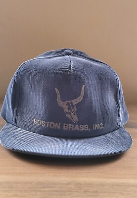Boston Brass Inc. vintage Hat Cap Blue Corduroy leather strap One Size FREE SHIP