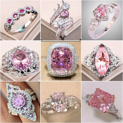 Women Wedding Party 925 Silver Plated Ring Gorgeous Cubic Zircon Jewelry Sz 6 10