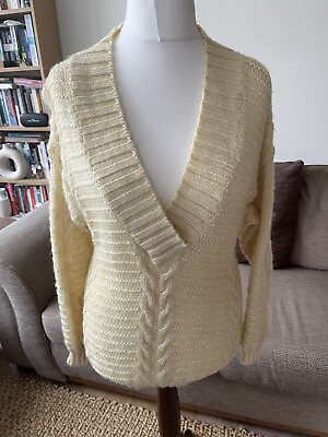 Vintage St Michael cream cable knit v neck jumper size small