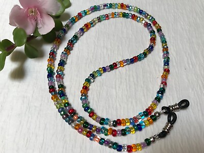 KALEIDOSCOPE 27” Colorful Assorted Glass 6 0 Beads Eyeglass Chain Holder USA