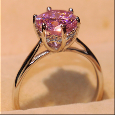 #ad Pink Diamond Ring 2.65 Ct Solitaire 925 Certified Lab Treated Rose Gold Plated