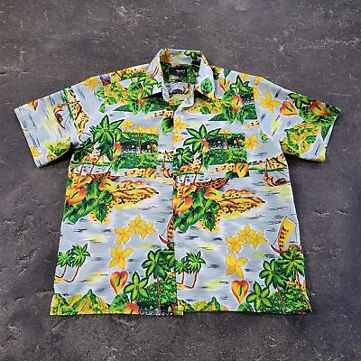 #ad #ad Van Cort Hawaiian Shirt Large Green Floral Casual Beach Short Sleeve Lightweight