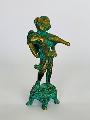Antique VintageCollectible Handmade Figure Statue Cast Bronze Brass Boy Putti