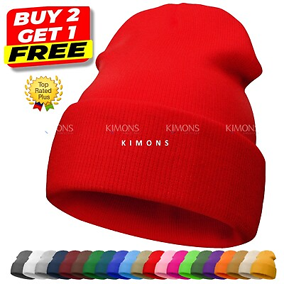 #ad #ad Solid Cuff Beanie Plain Knit Hat Winter Cap Slouchy Skully Ski Warm Men Women CF