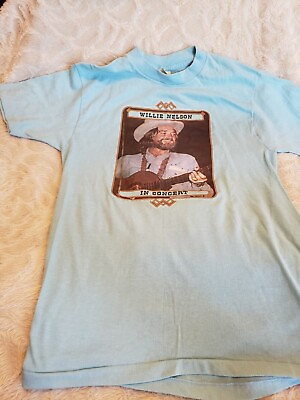 #ad 1976 WILLIE NELSON Vintage In Concert T Shirt Wildside L 42 44 Light Blue RARE