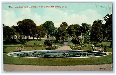 #ad 1910 The Fountain And Gardens Van Cortlandt Park New York NY Antique Postcard