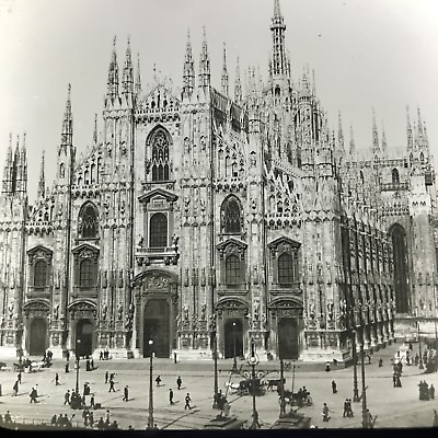 #ad Vtg Keystone Magic Lantern Slide Photo Milan Italy Cathedral Gothic Horses Wagon