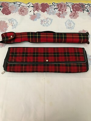 #ad Vintage 1960#x27;s Collapsable Red Black Tartan Plaid Fabric Soft Body Suitcase
