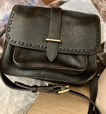 Dooney Bourke Black Florentine Leather Binocular Camera Saddle Bag Crossbody