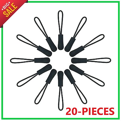 Zipper Pull Replacement Zippers Puller Tab Tags Black Nylon Cord Extension 20 PK