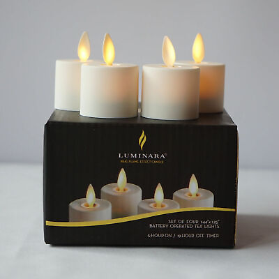 Luminara Flameless Tealight Candles Moving Wick Ivory with Remote Timer Set of 4