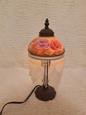 #ad Vintage Victorian 2002 Portable Luminaire Rose Butterfly Beaded Table Desk Lamp