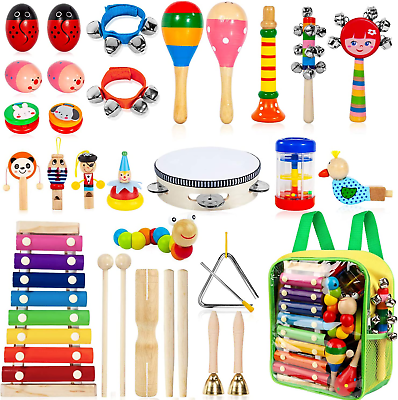 #ad Kids Musical Instruments 33Pcs 18 Types Wooden Percussion Instruments Tambourin
