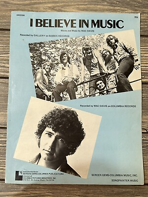 Vintage 1972 I Believe In Music Sheet Music Mac Davis