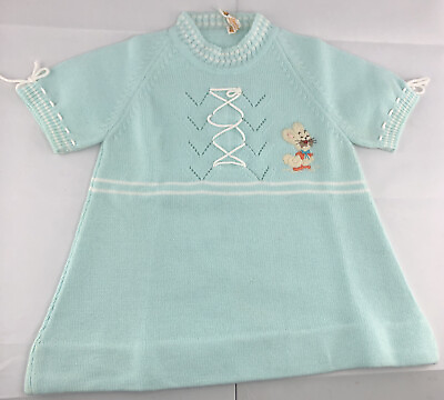 #ad Vintage Renzo Knit Baby Light Blue Infant Toddler Dress XL Made In Italy