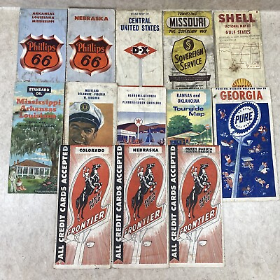 Lot of 13 Vintage Travel Maps Phillips 66 Frontier Gulf Standard Oil Pure Shell