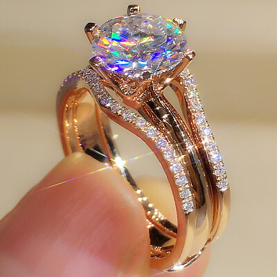 14k Rose Gold Plated Women Wedding Rings Luxury Cubic Zirconia Jewelry Size 6 10