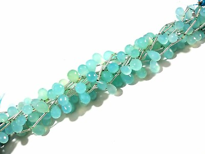 #ad Aqua Chalcedony Teardrop Faceted 4x6 5X8mm Loose Natural Beads 8quot;inch 1 Strand