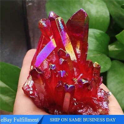 #ad 100g Large Natural Red Aura Crystal Titanium Quartz Cluster VUG Specimen Healing