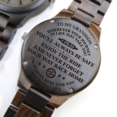 #ad To My Grandson always Love Grandpa Engraved Link Wooden Wristwatch Birthday Gift