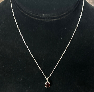 #ad Faceted garnet pendant in sterling silver 16 18 inch sterling silver chain