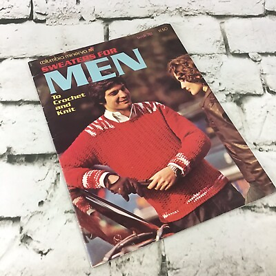 #ad Sweaters For Men Crochet And Knit Pattern Booklet Leaflet Vintage 1972