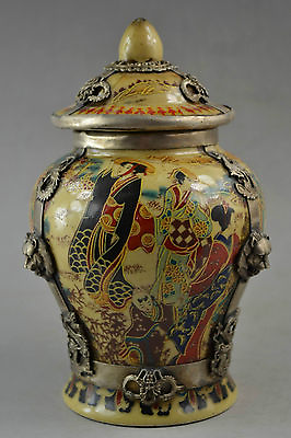 #ad Vintage Porcelain painting armor Dragon Phoenix Lion Jar w Qianlong Mark 20432