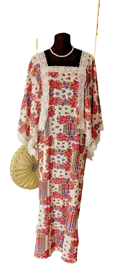#ad #ad Vintage 60#x27;s Hippie Maxi Dress Festival Handkerchief Sleeves Flowers L XL