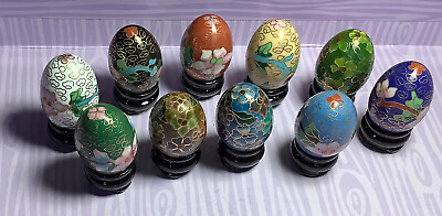Past Times Cloisonne Eggs With Wooden Stands Each Is Hand Painted amp; Beautiful