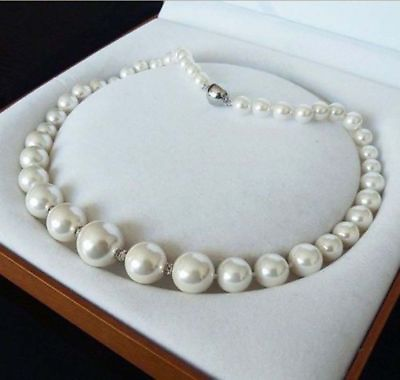 GENUINE 6 14MM WHITE SOUTH SEA SHELL PEARL ROUND BEADS NECKLACE JEWELRY 18#x27;#x27;