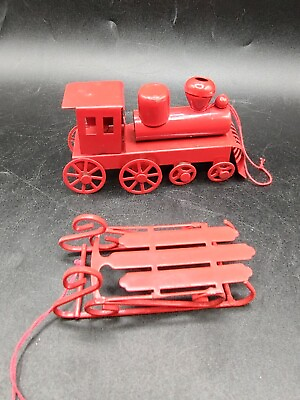 #ad Two Red Metal Christmas Ornaments