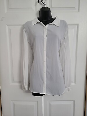 #ad Elle White Blouse Pleated Sleeved Xxl