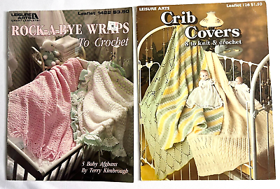#ad Crochet Knit Pattern Books 8 Crib Covers 5 Rock A Bye Wraps Afghans