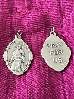 Catholic die cast medalwith St Peregrine on the front On Back Pray for Us