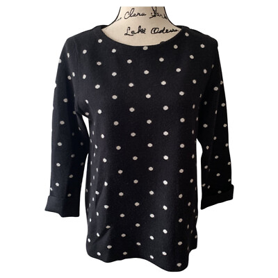 #ad JONES NEW YORK JNY Black White 3 4 Sleeve Cuffed Polka Dot Sweater Small