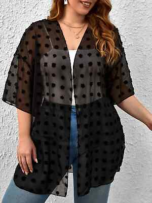 #ad Womens Dobby Knit Kimono Drop Shoulder Swiss Dot Cardigan