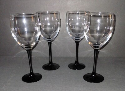 #ad #ad Luminarc Domino Black Stem Tall Wine Glass Goblet 8 quot; France Set of 4