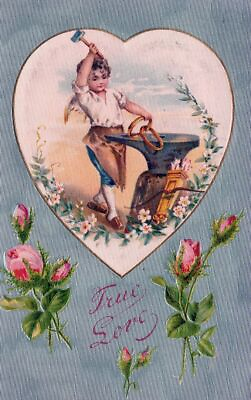 #ad VALENTINE#x27;S DAY Connecting Rings Silk Covered True Love Postcard 1909