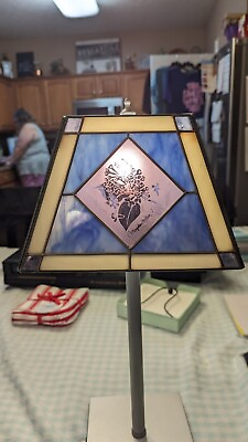 MARJOLEIN BASTIN Signed Vintage Stain Lead Glass Lamp Shade Purple Blue Wht