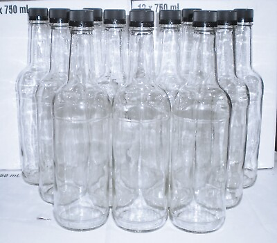 #ad 12pc 750 ml Clear Glass Bottles 28mm With Screw Caps Wine Making Liquor Spirits