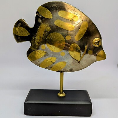 Pier One Brass Fish Sculpture Tropical Fish Two Tone Brass And Silver