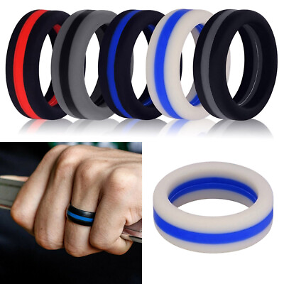 Flexible Silicone Rings Stripe Rubber Wedding Ring Bands for Men Women Size 7 13