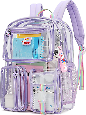 Clear Backpack Large Clear Backpack Heavy Duty PVC Transparent Clear Purple